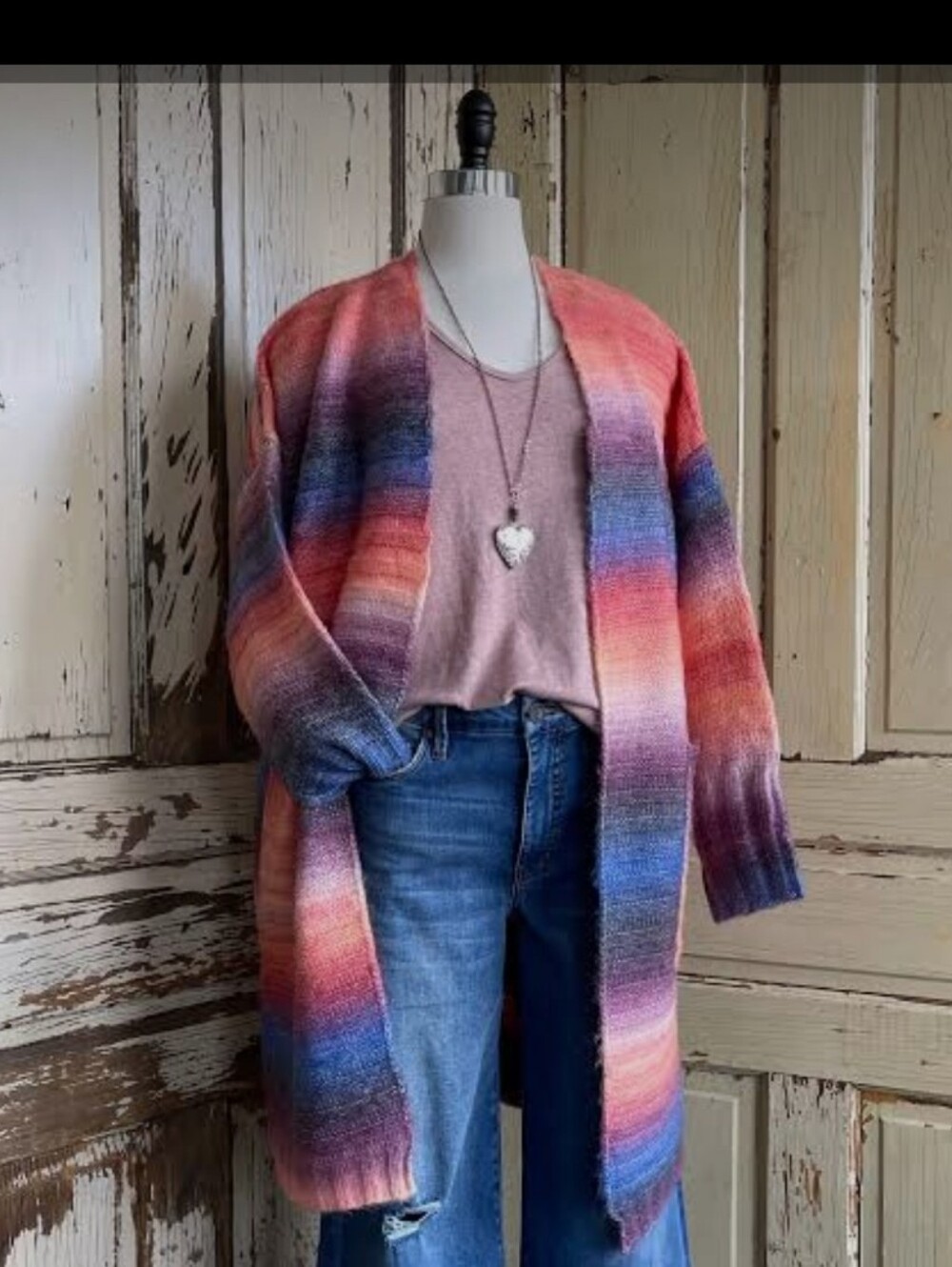 Dex Sz L Multicolor Gradient Open-Front Cardigan — Pink, Blue, Purple, Orange